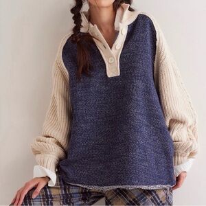 NWT Free People We The Free Marco Polo Sweater Navy Combo M